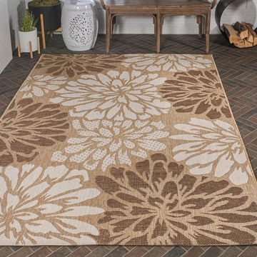 Zinnia Modern Floral Textured Weave Indoor/outdoor Area Rug